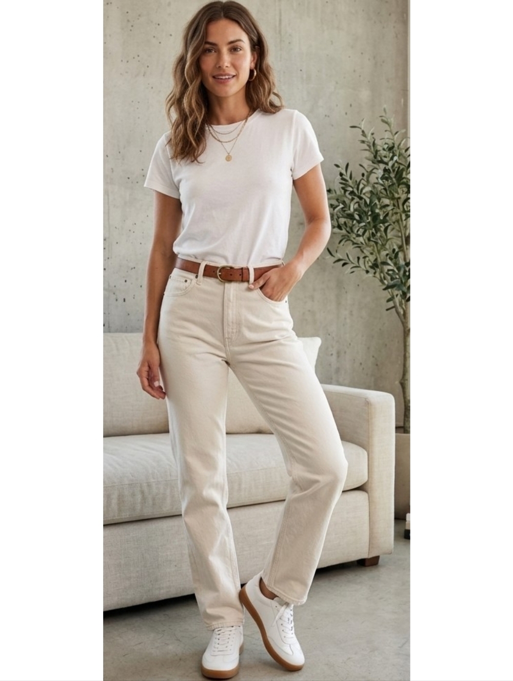 Abercrombie & Fitch Ultra High Rise The 90's Straight Jeans Cream Size 27